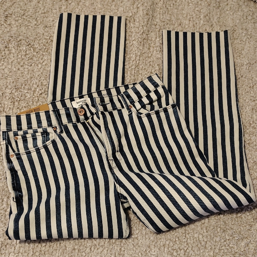 Kensie High Rise Striped Jeans in Blue and White - Picture 2 of 3